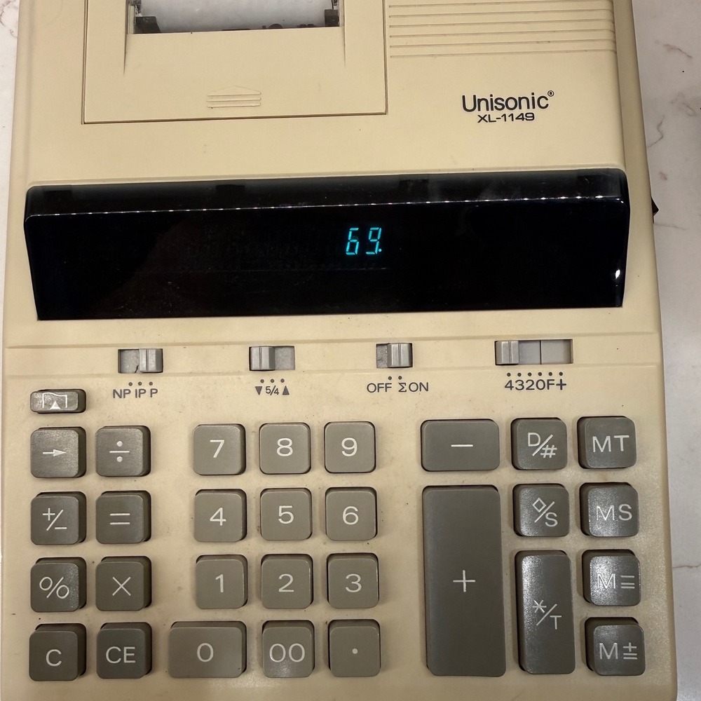 Vintage Unisonic XL-1149 Printing Calculator Desktop Blue VFD Display Beige